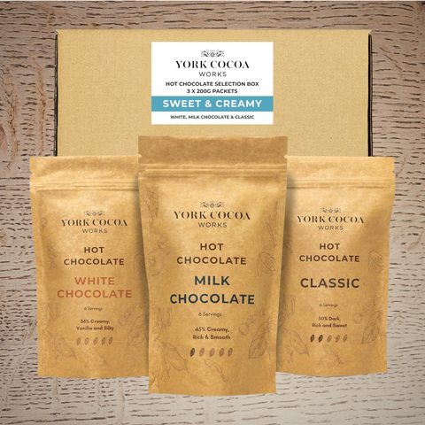 Sweet and Creamy Hot Chocolate Selection Pack - White Chocolate, Milk Chocolate, Classic