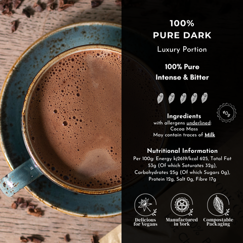 100% Pure Dark Hot Chocolate - 40g Luxury Portion