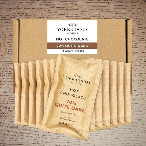 70% Quite Dark Hot Chocolate - 40g Luxury Portion Selection Box - 12 Packets
