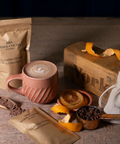 Chocolate Orange Hot Chocolate collection with 150g Packet and Luxury Portion with mug full of hot chocolate
