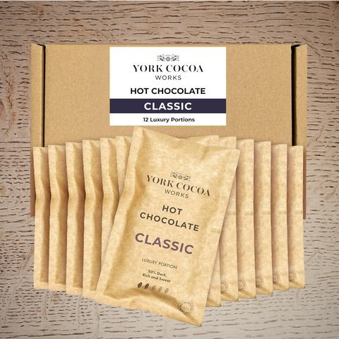 Classic 50% Dark Hot Chocolate - 40g Luxury Portion Selection Box - 12 Packets