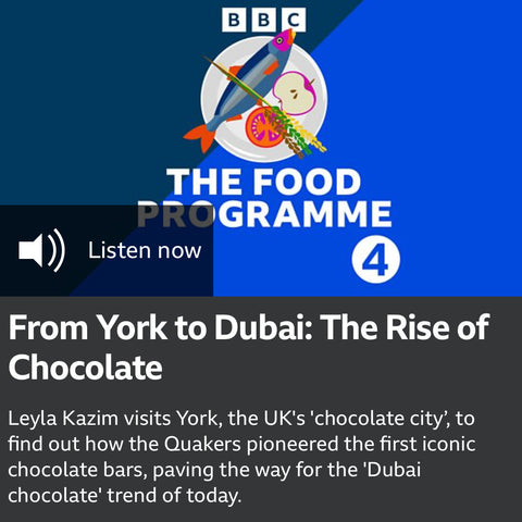 Promotional graphic for BBC Radio 4's 'The Food Programme' with text about a chocolate-themed episode.