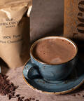 Pure 100% Hot Chocolate 150g Packet with full mug of hot chocolate