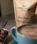 Quite Dark Hot Chocolate 150g packet with large hot chocolate in mug
