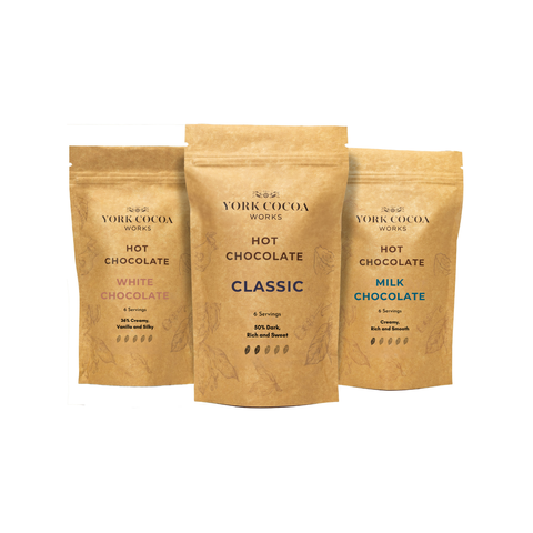 Sweet and Creamy Hot Chocolate Selection Pack - White Chocolate, Milk Chocolate, Classic